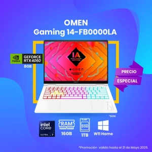 HP, OMEN Gaming 14-fb0000la, Intel Core Ultra 7, 16GB RAM, GPU NVIDIA® GeForce RT 4060, White 14" - 198122618019