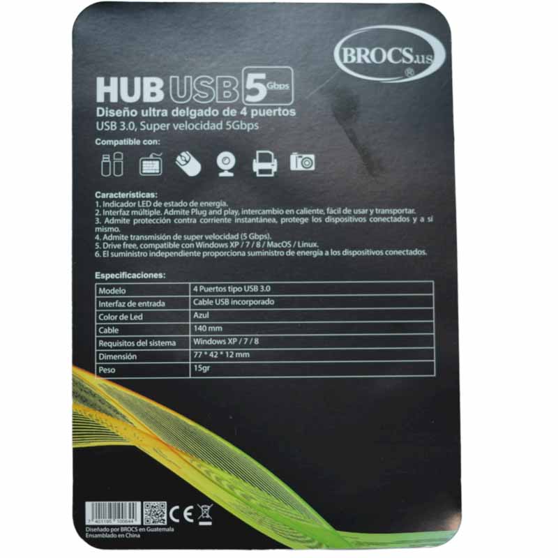 BROCS, HUB Multiplicador de 4 Puertos USB, USB 3.0 - 7401195100644 -  Macrosistemas