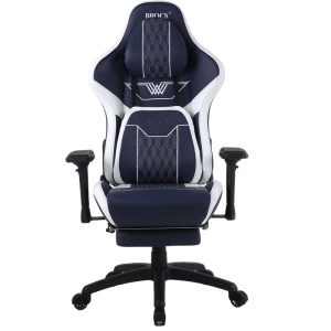 BROCS, Silla Gamer BR6689L05, Azul y Blanco, Respaldo reclinable con apoya pies, Garantía: 6 Meses - BR6689L05